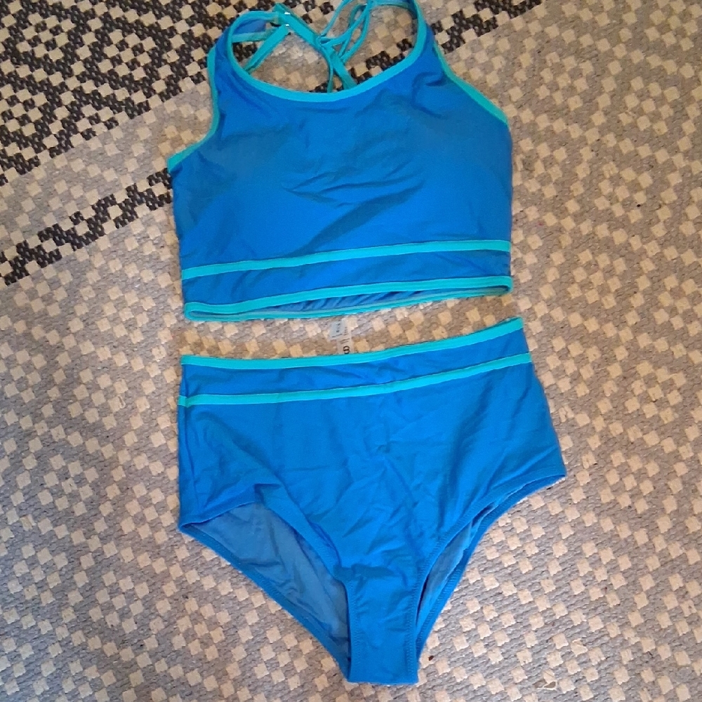 Blue and Teal Two-Piece Swimsuit